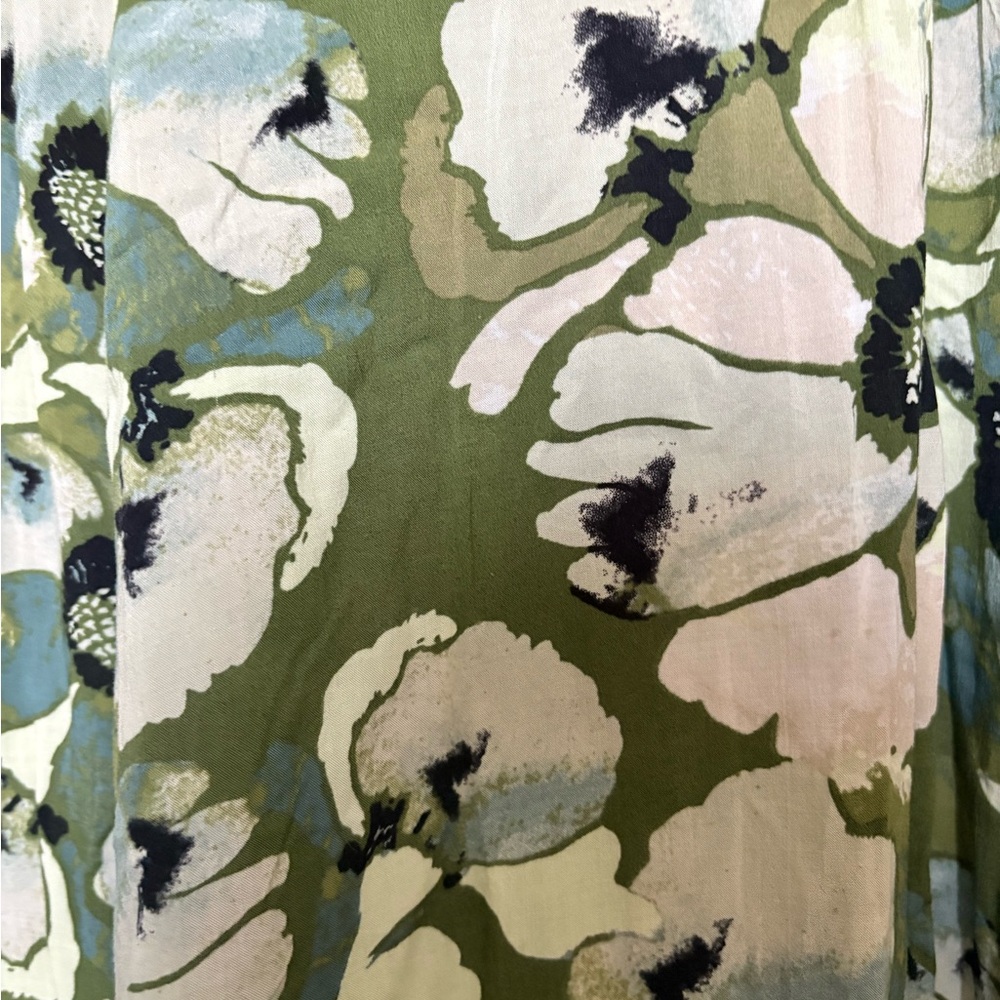 Free People Olive Green Floral A-Line Maxi Skirt with Cream Blooms - Picture 3 of 6